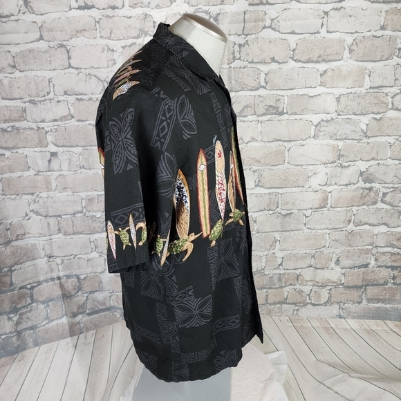 Vintage Hawaiian Camp Shirt Black Surfboards Size Large - Picture 6 of 13